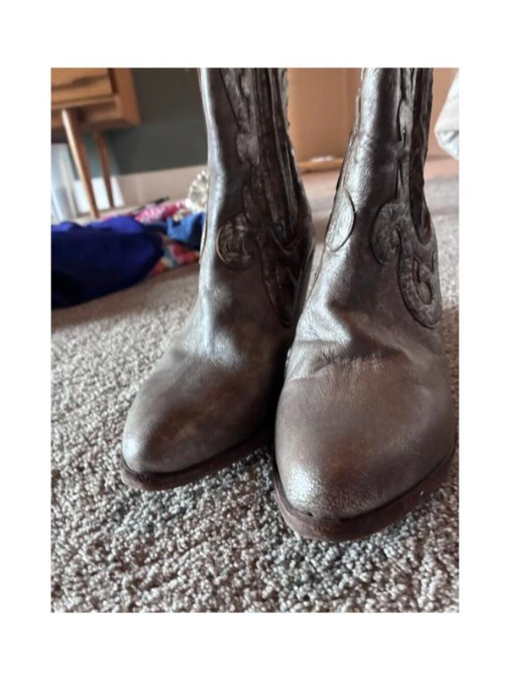 Liberty Black Bronze Leather Western Ankle Boots Sz 9.5